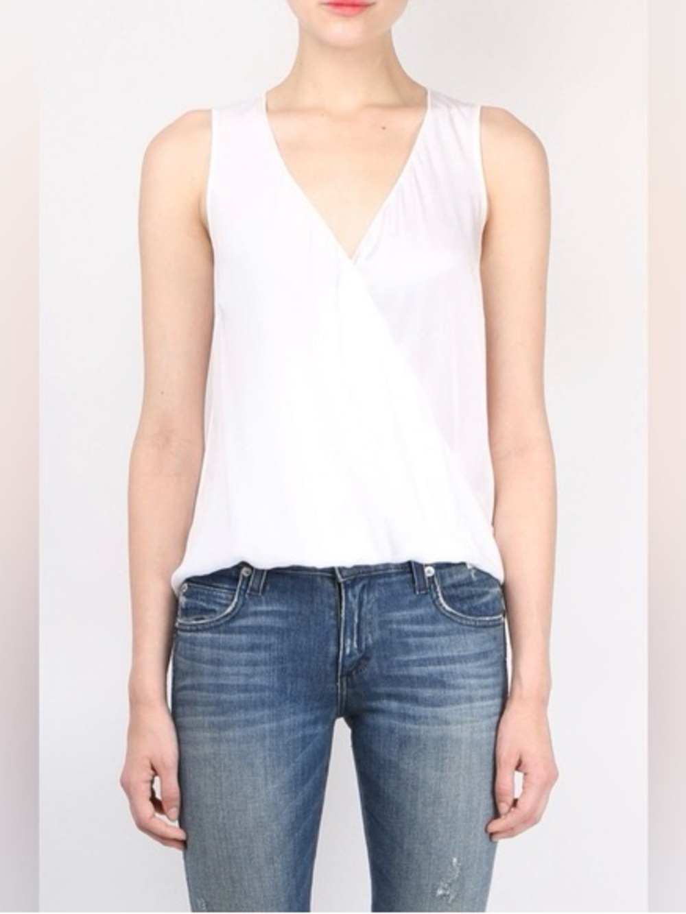 GO by GoSilk Go Surplus Sleeveless Vneck Silk She’ll Top in Ivory Cream M Medium